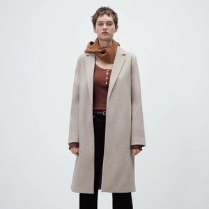 ZARA Lapel Coat Sand Marl Cream Overcoat Topcoat